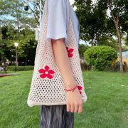 Crochet Tote Bag, Women Summer Aesthetic Mesh Beach Bags, Girls Hobo Bags Y2k Purse Fairy Grunge Accessories