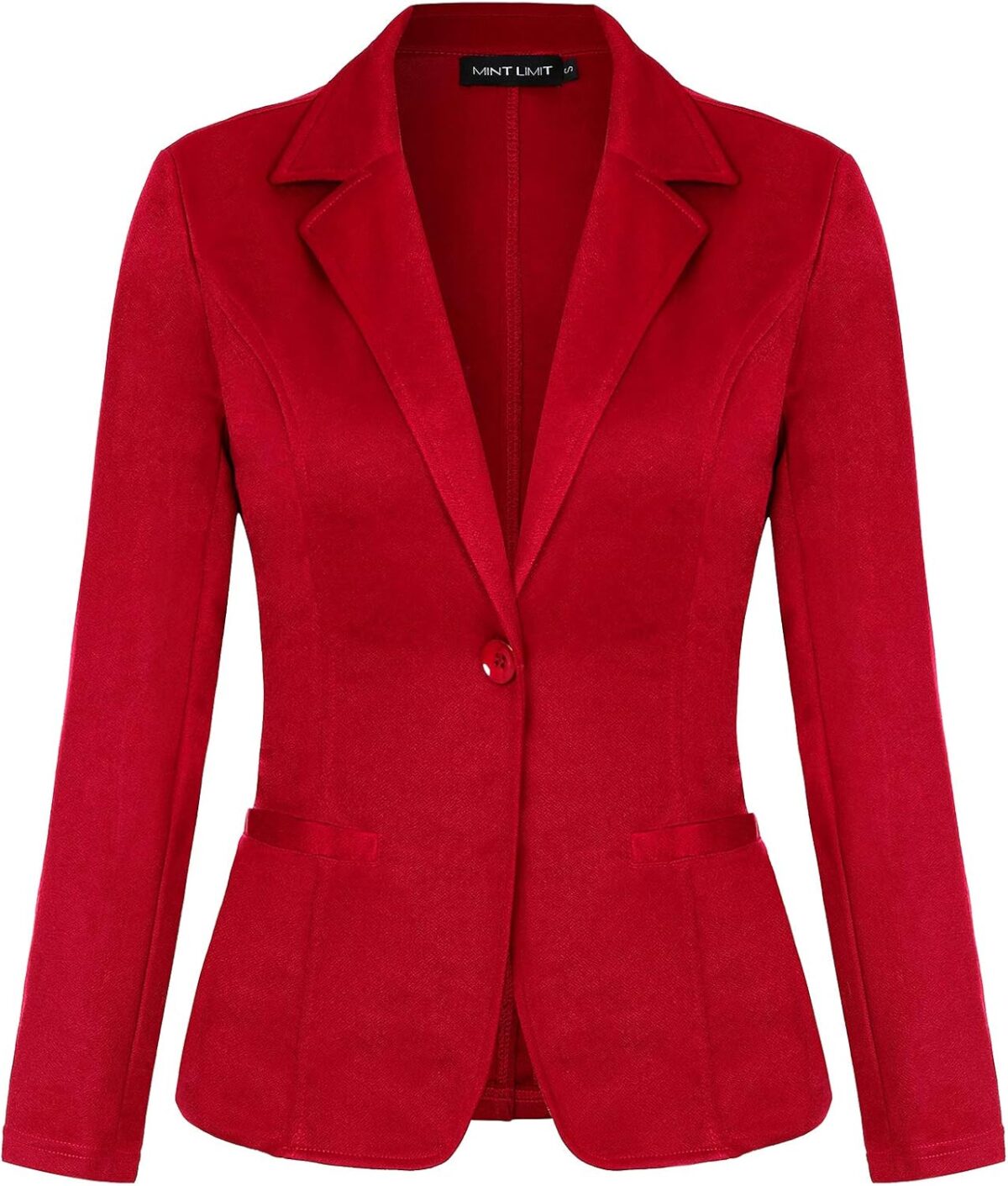 MINTLIMIT Blazers for Women Stretchy Long Sleeve Single Button Front Work Office Blazers Jacket with Pockets (Red - Size L), Large