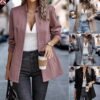 Women's Herringbone Open Front Business Jacket Casual Long Sleeve Notch Lapel Blazer Office Overcoats - Image 6