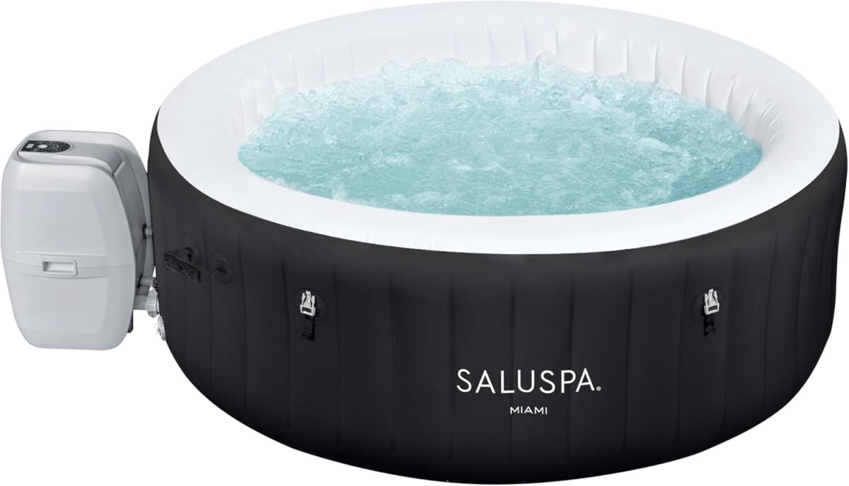 Bestway SaluSpa Miami EnergySense AirJet Inflatable Hot Tub Spa (71" x 26") | Portable Hot Tub with 2 Covers (1 Energy-Efficient Thermal Cover and 1 Standard Cover) | Fits Up to 2-4 Persons | Black