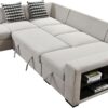 THSUPER Oversized Sectional Sleeper Sofa with Pull Out Bed, Chaise Lounge and Side Storage, U Shaped Comfy Sectional Sofa Couches Set for Living Room - 6 Seater, Beige Fabric - Image 7