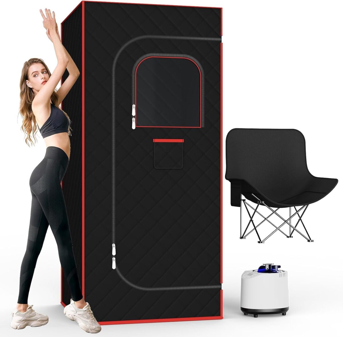 Portable Steam Sauna - Portable Sauna Box Full Body for Home Spa, 4-Sided Sauna Tent with Steamer 3 L 1200 W Steam Generator, Chair, Remote Control, 99 Minute Timer Included