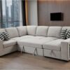 THSUPER Oversized Sectional Sleeper Sofa with Pull Out Bed, Chaise Lounge and Side Storage, U Shaped Comfy Sectional Sofa Couches Set for Living Room - 6 Seater, Beige Fabric - Image 3