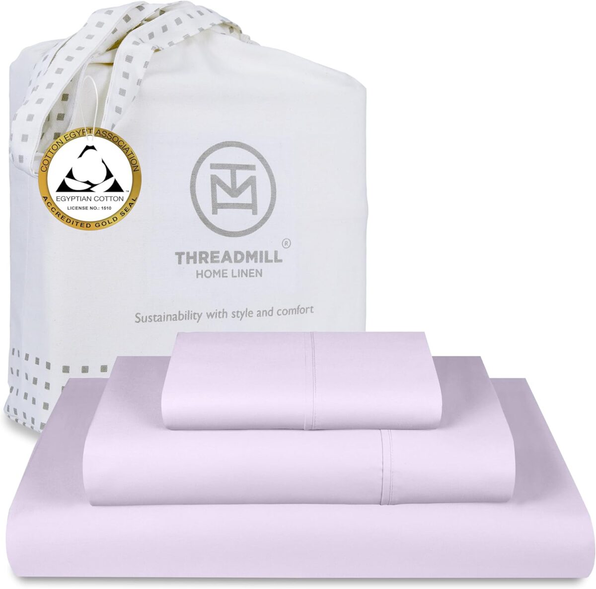 Threadmill Egyptian Cotton Twin XL Sheet Set | 100% Certified Egyptian Cotton Sheets for Twin XL Size Bed | Sateen Twin XL Bed Sheets Set Deep Pocket | Soft Hotel 3-Piece Cooling Sheet Set | Lilac