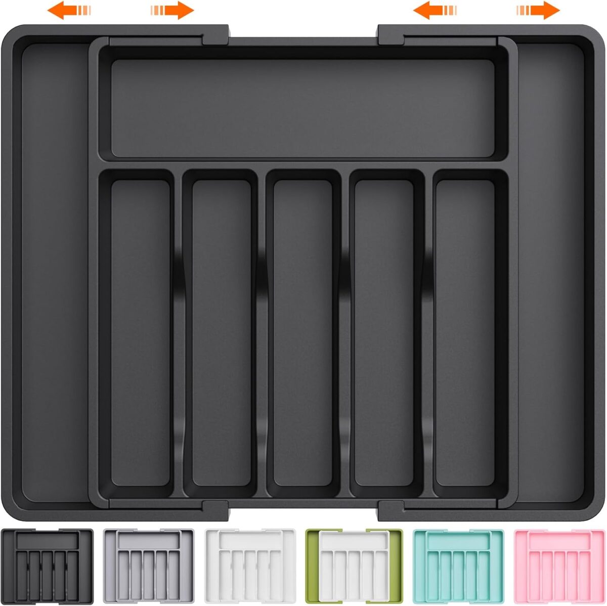 Lifewit Silverware Drawer Organizer, Expandable Utensil Tray for Kitchen, BPA Free Flatware and Cutlery Holder, Adjustable Plastic Storage for Spoons Forks Knives, Large, Black