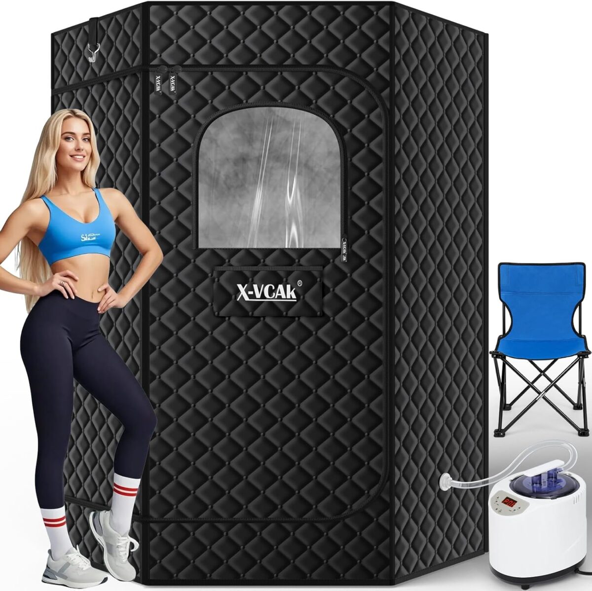 Extra Large Sauna Box, Steam Sauna, Portable Sauna for Home, Sauna Tent with 3L Steamer, Folding Chair and Remote Control, 9 Levels