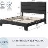 Allewie Queen Size Platform Bed Frame with Fabric Upholstered Headboard and Wooden Slats Support, Fully Upholstered Mattress Foundation/No Box Spring Needed/Easy Assembly, Dark Grey - Image 2