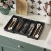 Lifewit Utensil Organizer for Kitchen Drawers, Expandable Cooking Utensil Tray, Adjustable Cutlery Silverware Flatware Holder, Plastic Kitchen Spatula Tools and Gadgets Storage Divider, Large, Black - Image 9