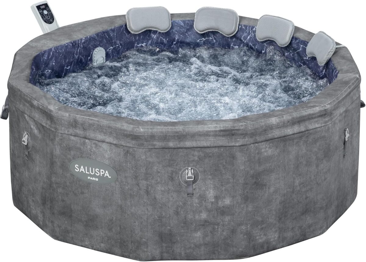 Bestway SaluSpa Paris ThermaCore UltraFit Smart AirJet Rigid Foam Hot Tub Spa (67" x 25.5") | Fits Up to 4-6 Persons | Grey Marble