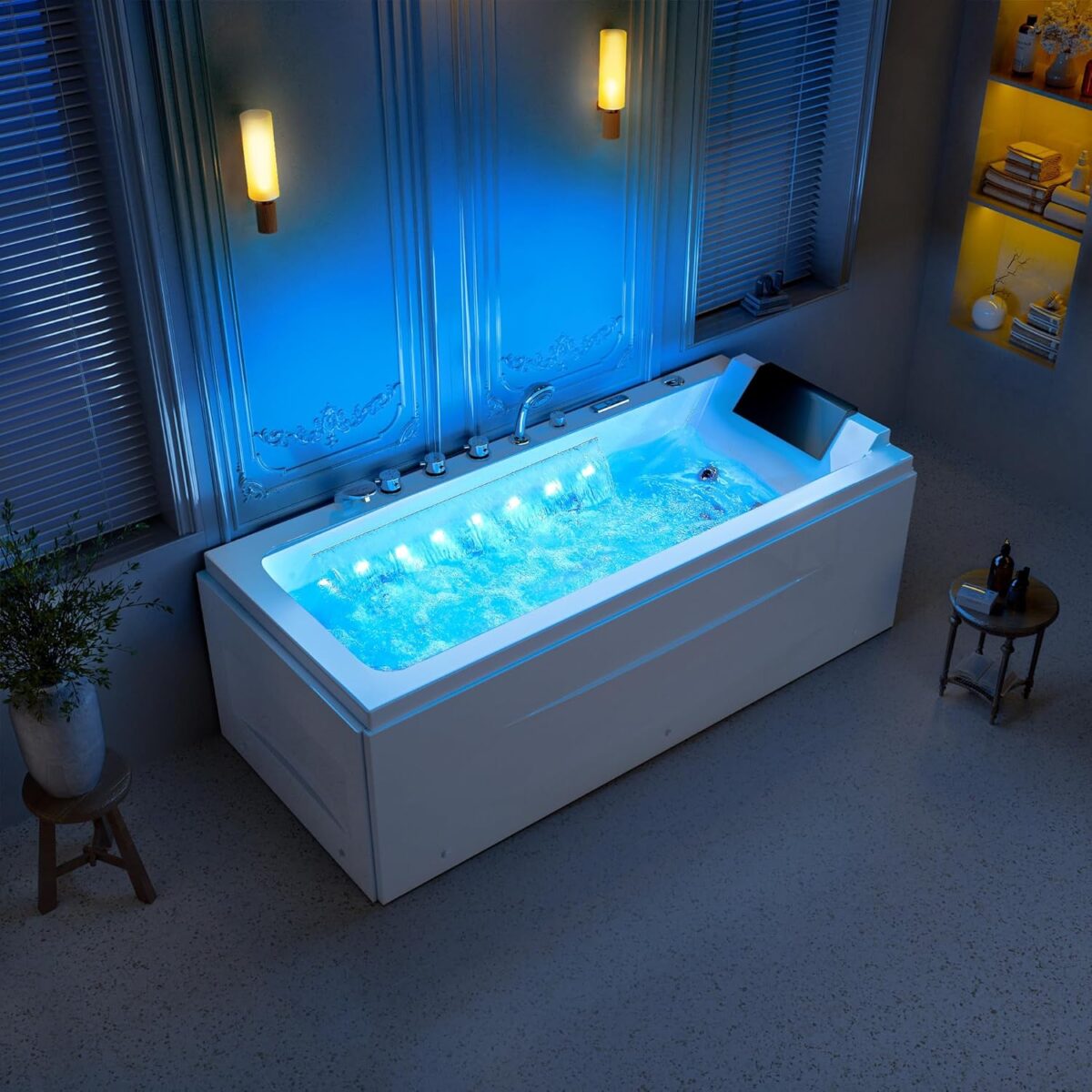 67-Inch Jetted Bathtub with Healing Chromotherapy,Jetted Tub with Heater,Comforting Hydro Massage Tub with Waterfall Joy