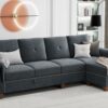 JAMFLY Sectional Couches for Living Room L Shaped Couch with Storage, 4-Seat Convertible Sectional Sofa Couch with Ottoman, Living Room Furniture Sets with Cup Holders, Dark Gray - Image 4