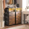 EnHomee Dresser for Bedroom with Charging Station & LED Lights, 4 Storage Drawers with Side Pockets, Dresser Chest of Drawers, Fabric Dresser Organizer Unit for Bedroom,Closet,Hallway,Entryway, Brown - Image 7