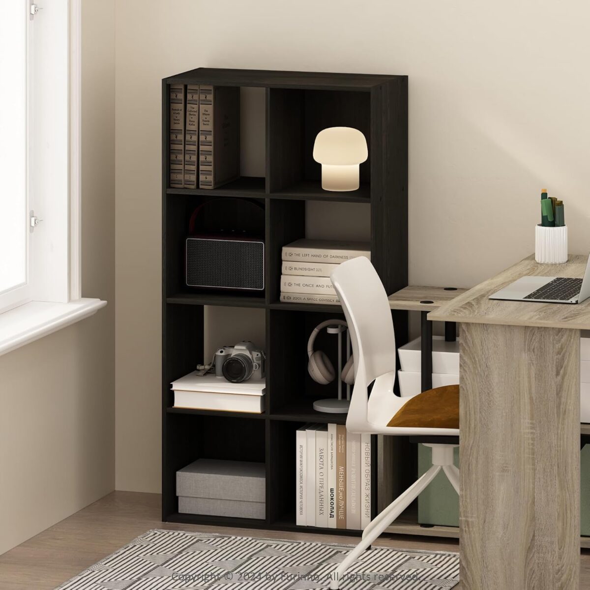 Furinno Pelli Cubic Storage Cabinet, Bookcase, Bookshelf, 8-Cube, Espresso