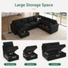 HONBAY Modular Sectional Sleeper Sofa with Pull Out Bed, Velvet U Shaped Sectional Couch with Storage Ottoman Convertible 7-Seater Sofa, Black - Image 3