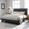 Allewie Queen Size Platform Bed Frame with Fabric Upholstered Headboard and Wooden Slats Support, Fully Upholstered Mattress Foundation/No Box Spring Needed/Easy Assembly, Dark Grey - Image 3