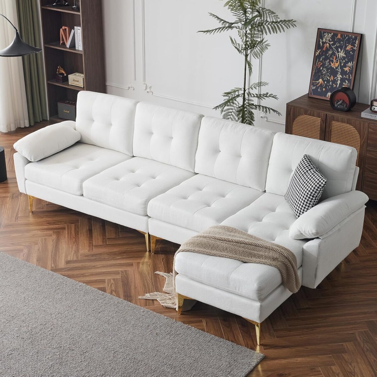 Karl home Sectional Couch Sofa for Living Room, L-Shape Furniture Comfortable Non Wrinkle Design Suitable for Modern Home Decor Relaxation and Versatile Coaches, White