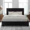 Allewie Queen Size Platform Bed Frame with Velvet Upholstered Headboard and Wooden Slats Support, Fully Upholstered Mattress Foundation/No Box Spring Needed/Easy Assembly, Black - Image 3