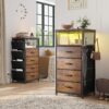 EnHomee Dresser for Bedroom with Charging Station & LED Lights, 4 Storage Drawers with Side Pockets, Dresser Chest of Drawers, Fabric Dresser Organizer Unit for Bedroom,Closet,Hallway,Entryway, Brown - Image 9