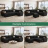 HONBAY Modular Sectional Sleeper Sofa with Pull Out Bed, Velvet U Shaped Sectional Couch with Storage Ottoman Convertible 7-Seater Sofa, Black - Image 4