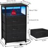 Fixwal Night Stand with Charging Station, LED Nightstand with U-S-B Ports and Outlets, 3 Fabric Storage Drawers with PU Finish, Bedside Table, Black - Image 3