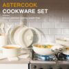 Astercook 21 Pcs Pots and Pans Set Non Stick, Ceramic Cookware Set Detachable Handle, RV Kitchen Cooking Set Removable Handles, Oven Safe, Induction Ready, Stackable Non-stick Set, Cream White - Image 5