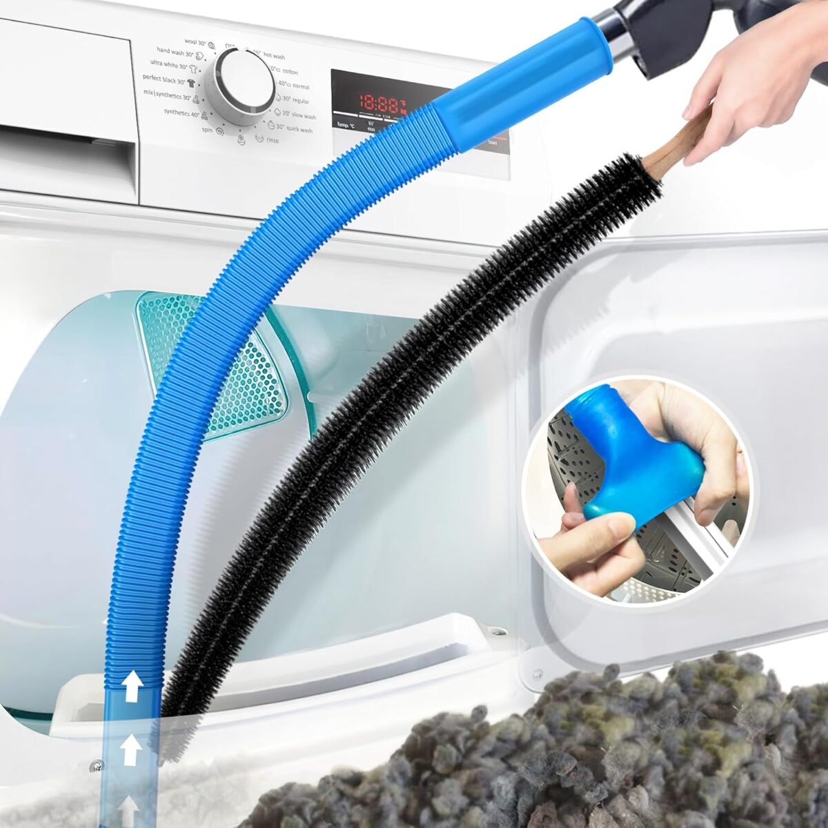 2 Pieces Dryer Vent Cleaner Kit Compatible with All Vacuum Cleaner, Dryer Lint Brush and Vacuum Hose Attachment with Stretch Universal Connector, Quickly Lint Remover