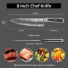 Sunnecko Chef Knife 8 Inch, Damascus Kitchen Knife Japanese Chefs Knife Vg10 High Carbon Stainless Steel - Image 3