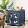 Farmhouse End Table with Charging Station Set 2, 24" Large Sofa Side Table with Glass Barn Door, Blue Nightstand with Adjustable Storage Shelf,Wood Square Bedside Table for Living Room,Bedroom - Image 5