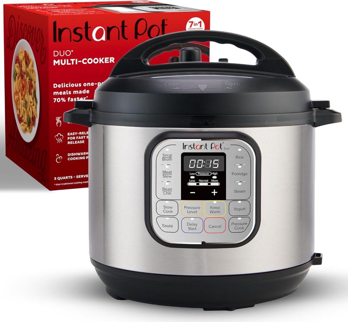 Instant Pot Duo 7-in-1 Mini Electric Pressure Cooker, Slow Rice Cooker, Steamer, Sauté, Yogurt Maker, Warmer & Sterilizer, Includes Free App with over 1900 Recipes, Stainless Steel, 3 Quart