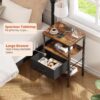 SUPERJARE Nightstand with Charging Station, Bed Side Table with Adjustable Fabric Drawer, Night Stand for Bedroom, 3-Tier Storage End Table, for Living Room, Rustic Brown and Black - Image 8