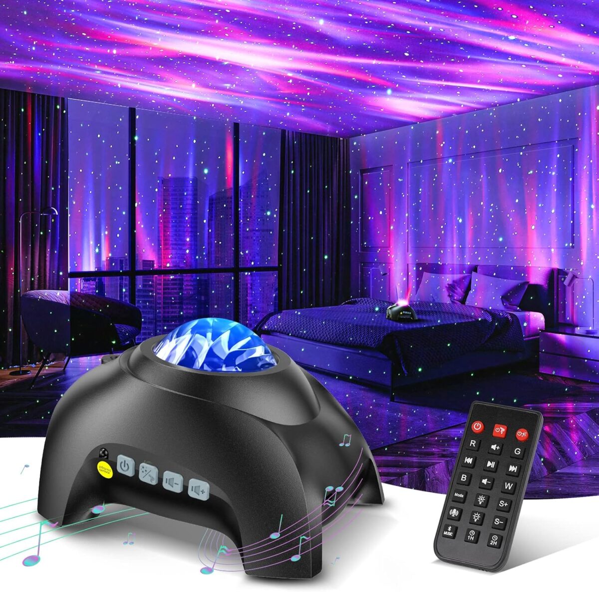 Northern Galaxy Light Aurora Projector with 33 Light Effects, Night Lights LED Star Projector for Bedroom Nebula Lamp, Remote Control, White Noises, Bluetooth Speaker for Parties