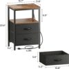 Huuger Nightstand with Charging Station, Side Table with Fabric Drawers, End Table with Open Shelf, Bedside Table with USB Ports and Outlets, Night Stand for Bedroom, Rustic Brown and Black - Image 2