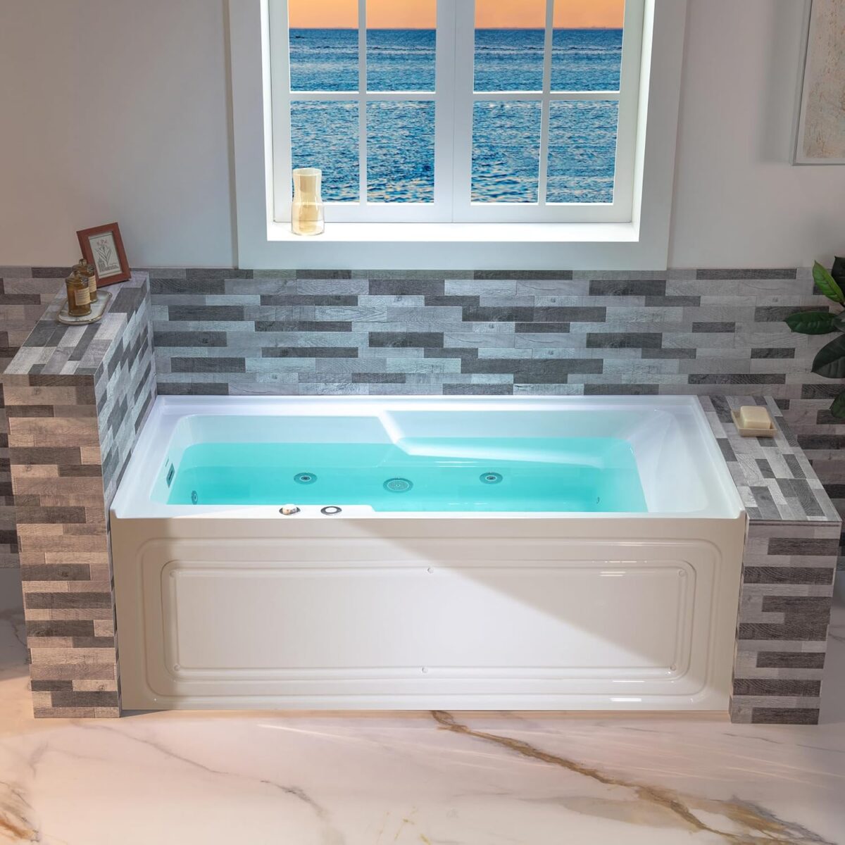 WOODBRIDGE 60" Alcove Acrylic Rectangular Whirlpool Heated Jetted Tub in White with Left Drain, Chrome pop-up Drain Included BS6030L