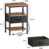 SUPERJARE Nightstand with Charging Station, Bed Side Table with Adjustable Fabric Drawer, Night Stand for Bedroom, 3-Tier Storage End Table, for Living Room, Rustic Brown and Black - Image 3