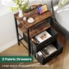 Huuger Nightstand with Charging Station, Side Table with Fabric Drawers, End Table with Open Shelf, Bedside Table with USB Ports and Outlets, Night Stand for Bedroom, Rustic Brown and Black - Image 5