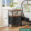 Huuger Nightstand with Charging Station, Side Table with Fabric Drawers, End Table with Open Shelf, Bedside Table with USB Ports and Outlets, Night Stand for Bedroom, Rustic Brown and Black - Image 4