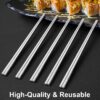 Metal Chopsticks Reusable 5 Pairs Stainless Steel Chopsticks Dishwasher Safe Square Lightweight Non-Slip Chop Sticks Present Set (Silver) - Image 3