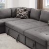 THSUPER Sectional Sleeper Sofa Bed with Storage Chaise, U Shape Oversized Sectional Couch with Pull Out Bed for Living Room Gray, 6 Seater Gray - Image 7