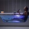 Empava 59” Whirlpool Bathtub, Jetted Tub with Light,SPA Hydromassage with Chromatherapy,Acrylic,3-Side Apron,White - Image 2