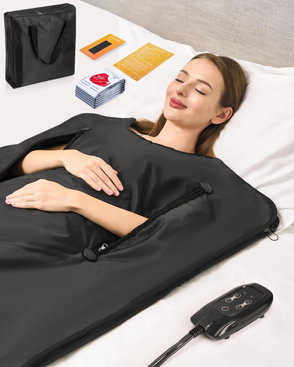 MIXC Infrared Sauna Blanket with Arm Holes for Home Use, Portable Design and Full Body Detox & Relaxation, Highest 176℉, 20-60 Minutes Timer, 6 ft x 2.65 ft Black