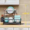 Large Dish Drying Rack for Kitchen Counter,Detachable Large Capacity Dish Drainer Organizer with Utensil Holder,2-Tier Dish Drying Rack with Drain Board,Black - Image 7