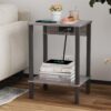 Set of 2 End Table with Charging Station, Narrow Side Table with USB Ports and Outlets, Nightstands with 2-Tier Storage Shelves, Sofa Table for Small Space Living Room Bedroom, Grey - Image 6