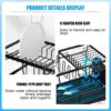 Large Dish Drying Rack for Kitchen Counter,Detachable Large Capacity Dish Drainer Organizer with Utensil Holder,2-Tier Dish Drying Rack with Drain Board,Black - Image 4