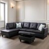 Leather Sectional Couch, Modern L Shaped Couches for Living Room, Comfy 4 Seat Modular Sectional Sofa with Ottoman Storage for Bedroom Apartment, Black - Image 3