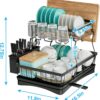 Large Dish Drying Rack for Kitchen Counter,Detachable Large Capacity Dish Drainer Organizer with Utensil Holder,2-Tier Dish Drying Rack with Drain Board,Black - Image 3