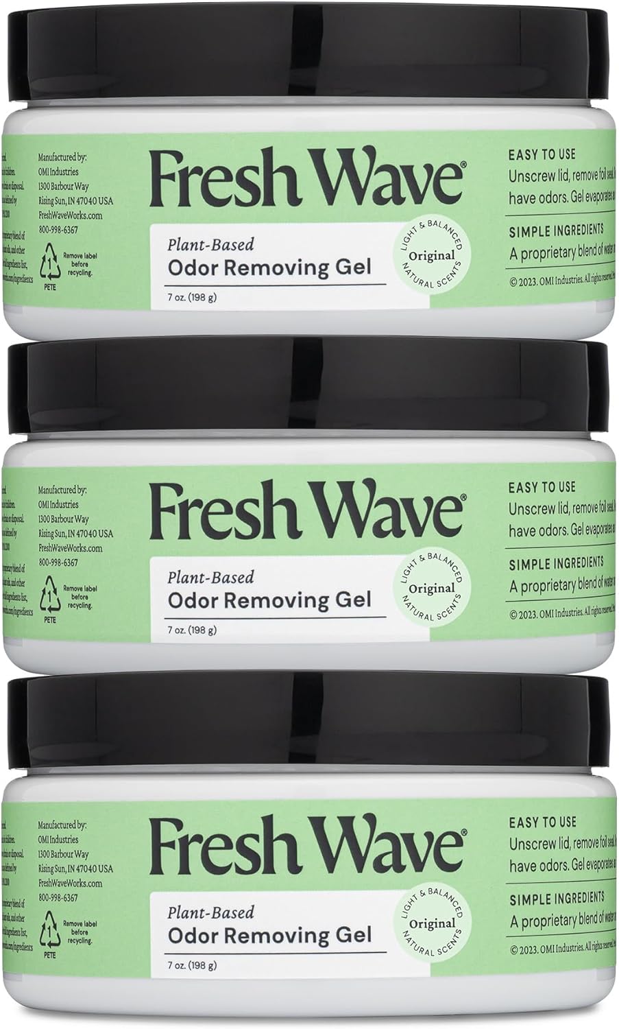 Fresh Wave Odor Removing Gel, 7 oz., Pack of 3 - Odor Absorbers for Home, Safer Odor Relief, Natural Plant-Based Odor Eliminator, Every 7 oz. lasts 15-30 Days, For Cooking, Trash & Pets