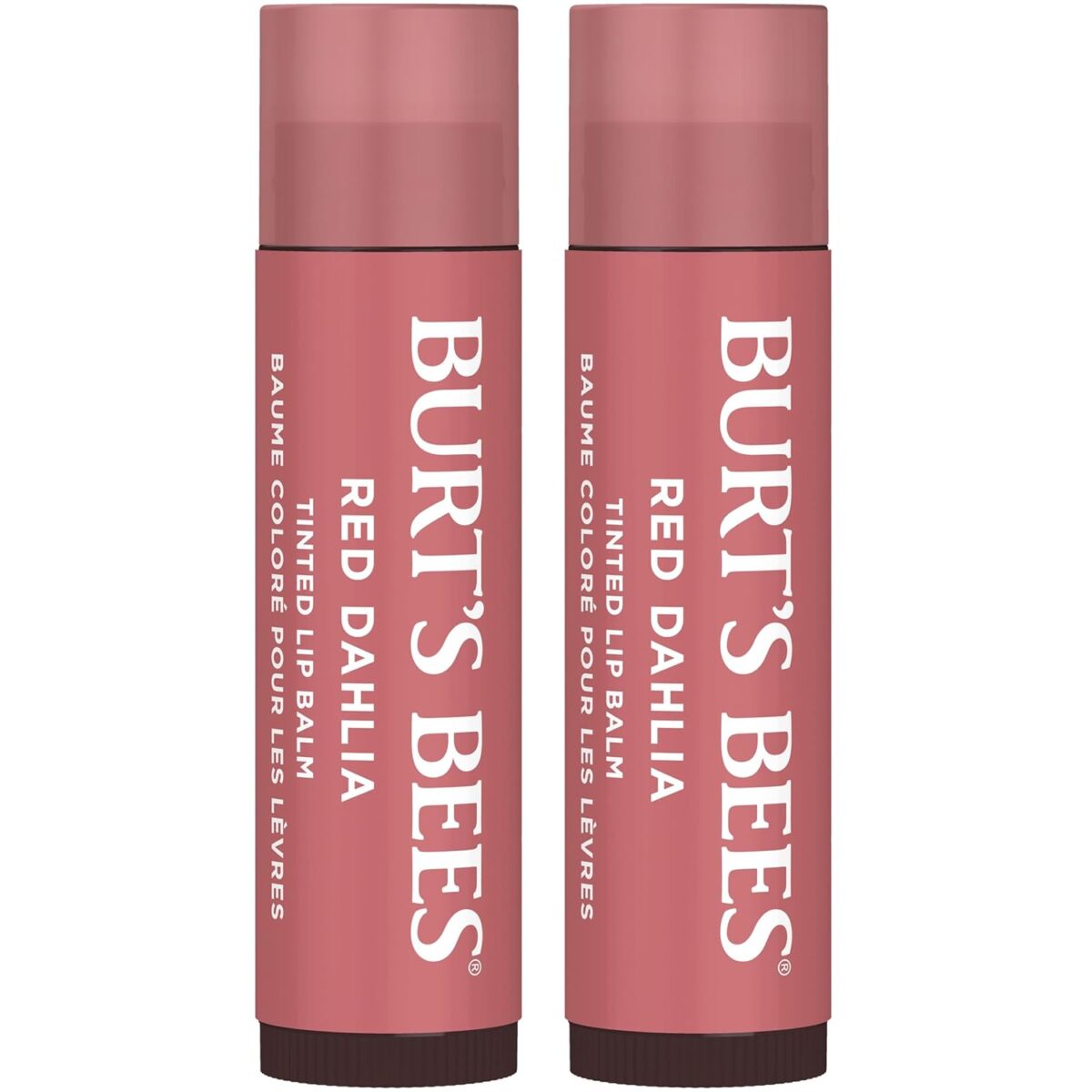 Burt's Bees Lip Tint Balm Valentines Day Gifts with Long Lasting 2 in 1 Duo Tinted Balm Formula, Color Infused with Deeply Hydrating Shea Butter for a Natural Looking Buildable Finish, Fiery Red Dahlia (2-Pack)