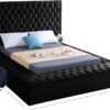 Meridian Furniture Bliss Collection Modern | Contemporary Velvet Upholstered Bed with Deep Button Tufting and Storage Compartments in Rails and Footboard, Black, King - Image 3