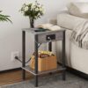 Set of 2 End Table with Charging Station, Narrow Side Table with USB Ports and Outlets, Nightstands with 2-Tier Storage Shelves, Sofa Table for Small Space Living Room Bedroom, Grey - Image 5