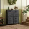 WLIVE Tall Fabric Dresser for Bedroom with 8 Drawers, Storage Tower with Bins, Double Dresser, Chest of Drawers for Closet, Living Room, Hallway, Charcoal Black Wood Grain Print - Image 2